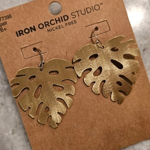 Gold Tropical Leaf Earrings - Nickel Free